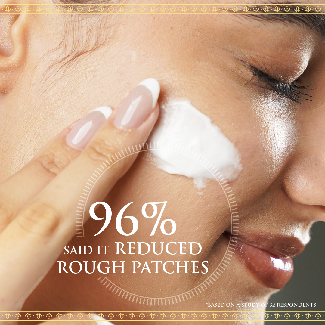 Close-up of woman applying moisturizing cream to cheek, smooth skin, skincare statistic overlay