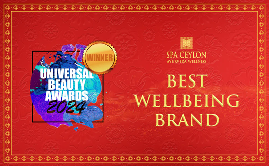 Red award banner featuring 'Best Wellbeing Brand' and 'Universal Beauty Awards 2024 Winner' badge.