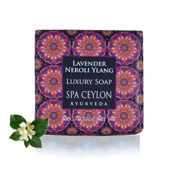 Lavender Neroli Ylang luxury soap bar with floral packaging and ayurvedic ingredients
